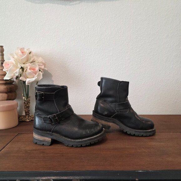 Vintage (90s) Skechers Black Leather Double Buckle Ankle Boot Sz 6 - Picture 5 of 9